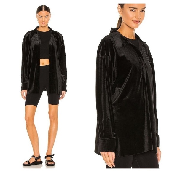 Norma Kamali / NWT black velvet Oversized Boyfriend NK Shirt medium M 38 - Picture 1 of 6